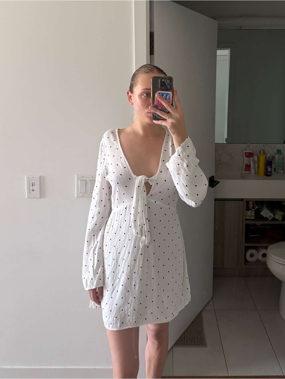 Topshop White Mini Dress with Black Polka Dots